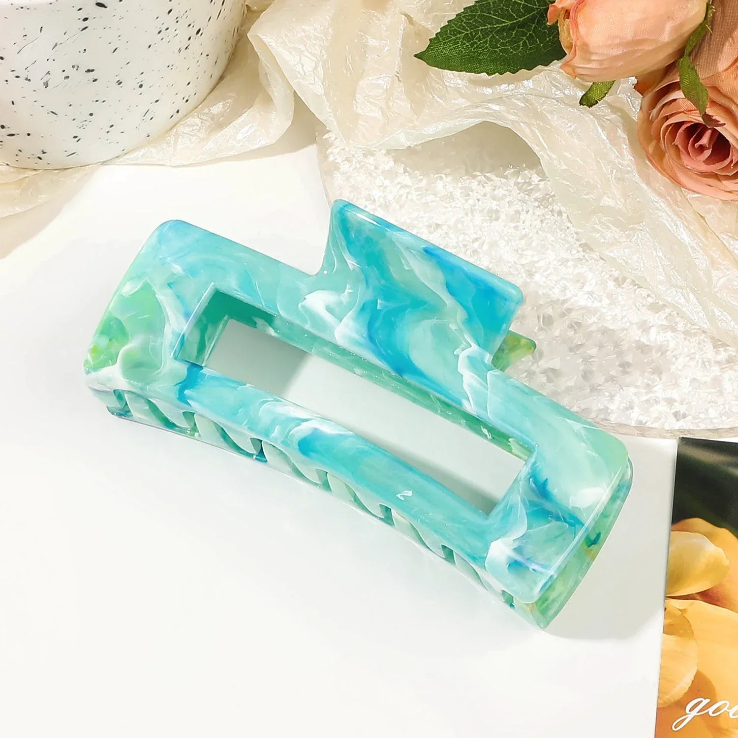 10.5cm Marble Pattern Square Hair Clip, Fashionable Simple Large Women\'s Hair Clip Summer Shark Clip Hair Accessory Gift