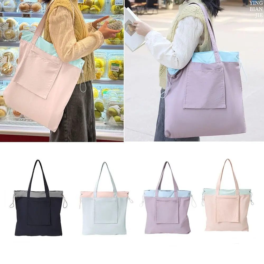 

Portable Reusable Foldable Shopping Bag Lightweight Nylon Travel Grocery Bag Waterproof with Drawstring Tutoring Bag Food