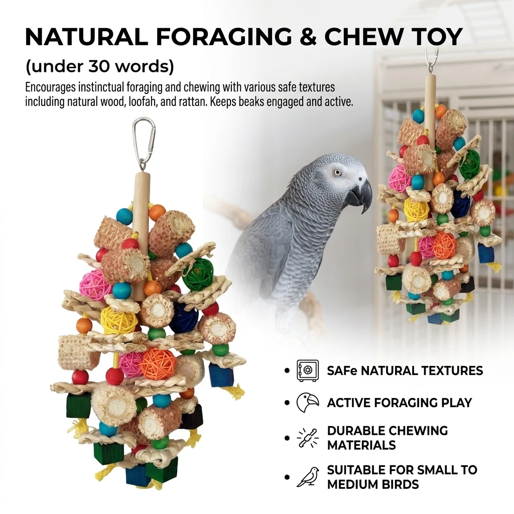 Papageienspielzeug Bunter Holzball aus Maisstroh für Vogelkäfig-Unterhaltung Schnabelschleifspielzeug aus Naturholz Langlebiges Stressabbau-Spielzeug – Detail 4