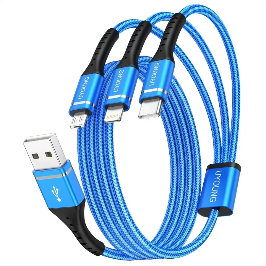 

Многофункциональный зарядный кабель, 2 шт., 6 футов, 3 в 1, зарядный кабель, плетеный универсальный зарядный кабель для телефона с концами Lightning Type C Micro USB
