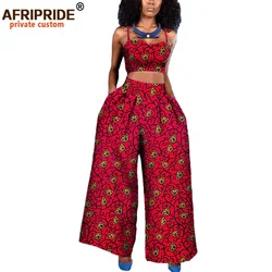 Traje de 2 piezas para mujer estilo africano AFRIPRIDE privado personalizado sin mangas Halter Top corto + traje de pantalón ancho hasta el tobillo A 722646