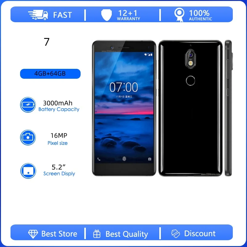 Teléfono Móvil Desbloqueado, Reacondicionado, Original 7, Doble SIM, 16MP, 4G, 5.2 Pulgadas, 3000mAh, Huella Dactilar, Idiomas Ruso, Árabe y Hebreo