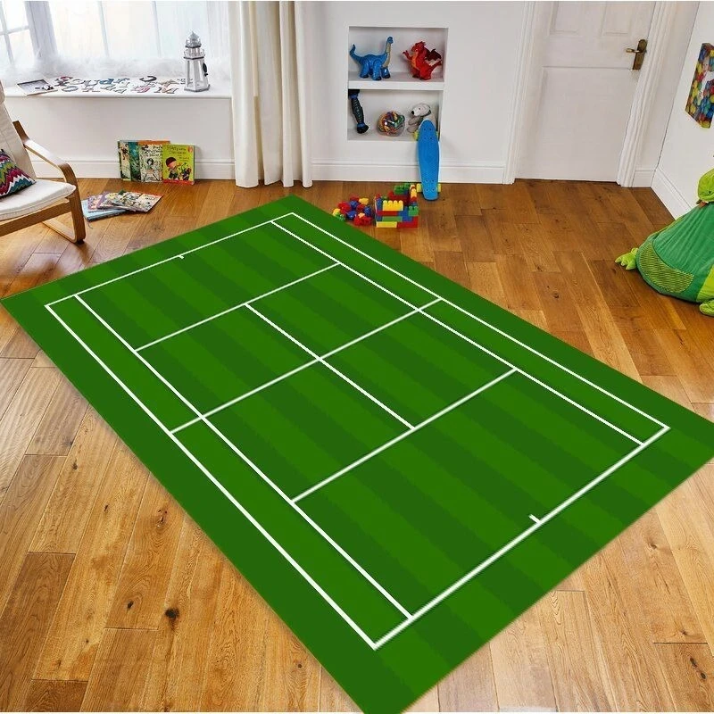 Tennis Court Print Area Rug Green Anti-slip Floor Mat for   Bedroom Sport Themed Carpet for Tennis Lovers Home Decor