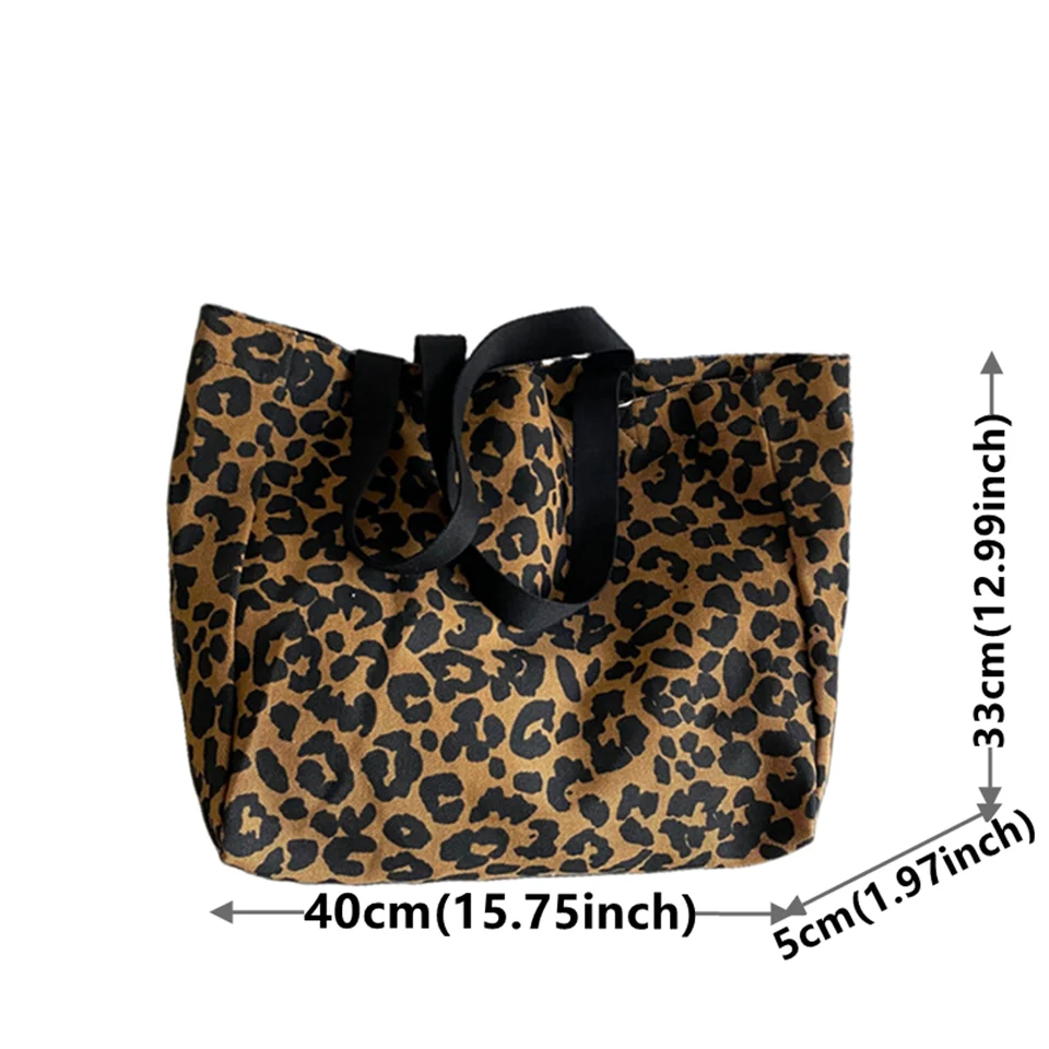 Leopard Canvas Wear Resistant Casual Shoulder Bags For Women Simple And Fashionable Versatile Large Capacity Commuting Handbags