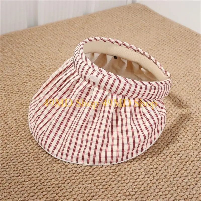 49MD Foldable Check Sun Visors Hat Fashionable Beach Hat Adjustable Elastic Band For Running Walking Shopping And Outdoor