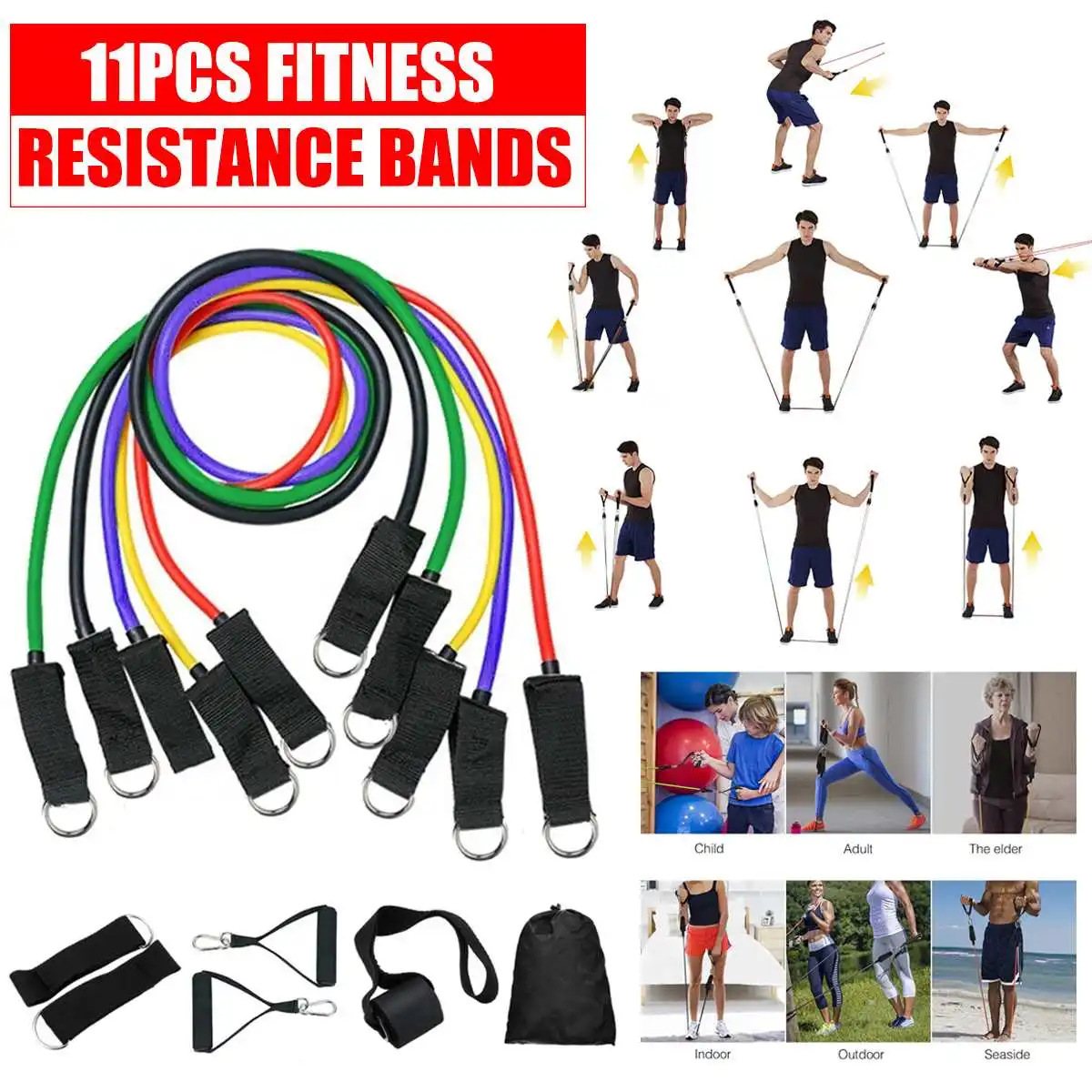 

11 Pcs/Set Exercise Elastic Pull String Latex Resistance Band Sport Strength Pull Up Assist Band Workout Fitness Equipment