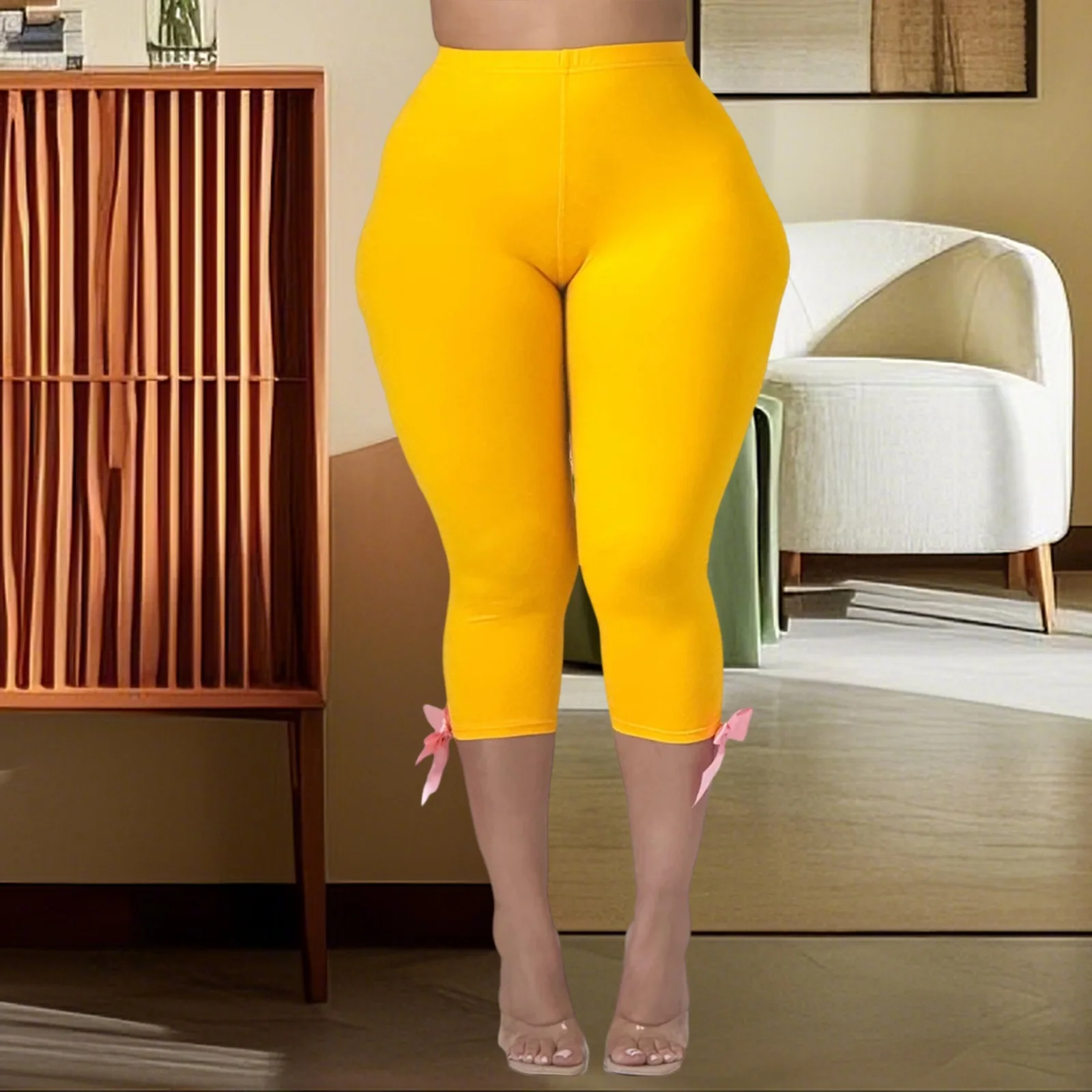 Pantalon Capri pour femmes avec nœud 3D, collants longs et courts, Leggings de travail décontractés pour le bureau en plein air