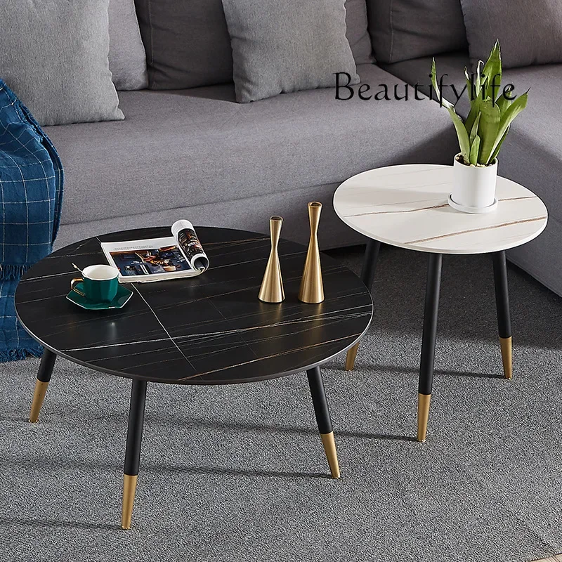 

yj9 Nordic light luxury round household rock slab coffee table balcony table living room sofa side table