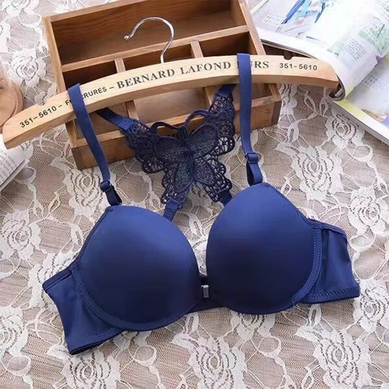 1 Piece Lace Stitching Bra Panties Front Buckle Push Up Bra Scallop Trim Panties Lingerie Set, Women\'s Lingerie Underwear