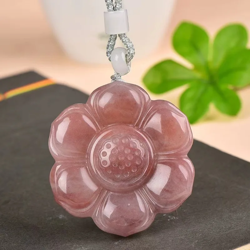 Natural Gold Silk Jade Auspicious Flowers Bloom Rich Jade Pendant Women's Fashion Versatile