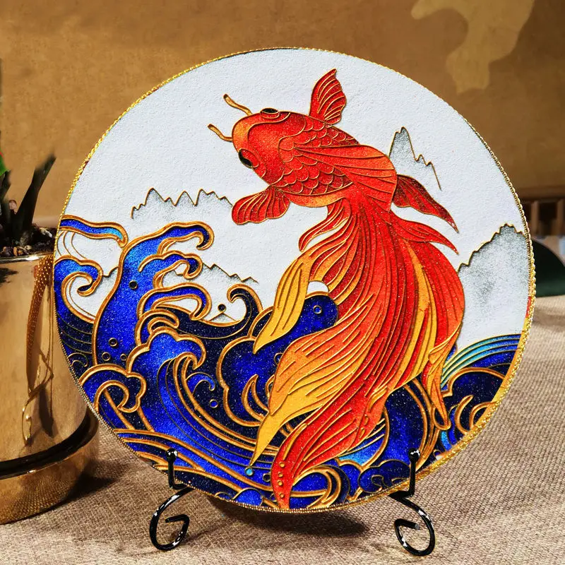 Wire enamel diy material bag Koi cloisonne painting Handmade birthday gift for senior citizens Cloisonne painting Cultural creat - Image 4