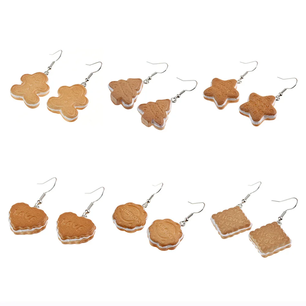 Ovxxons 1 Pair Carnival Christmas Series Simulation Food Play Christmas Cartoon Cookie Earrings Fashion Holiday Party Earrings