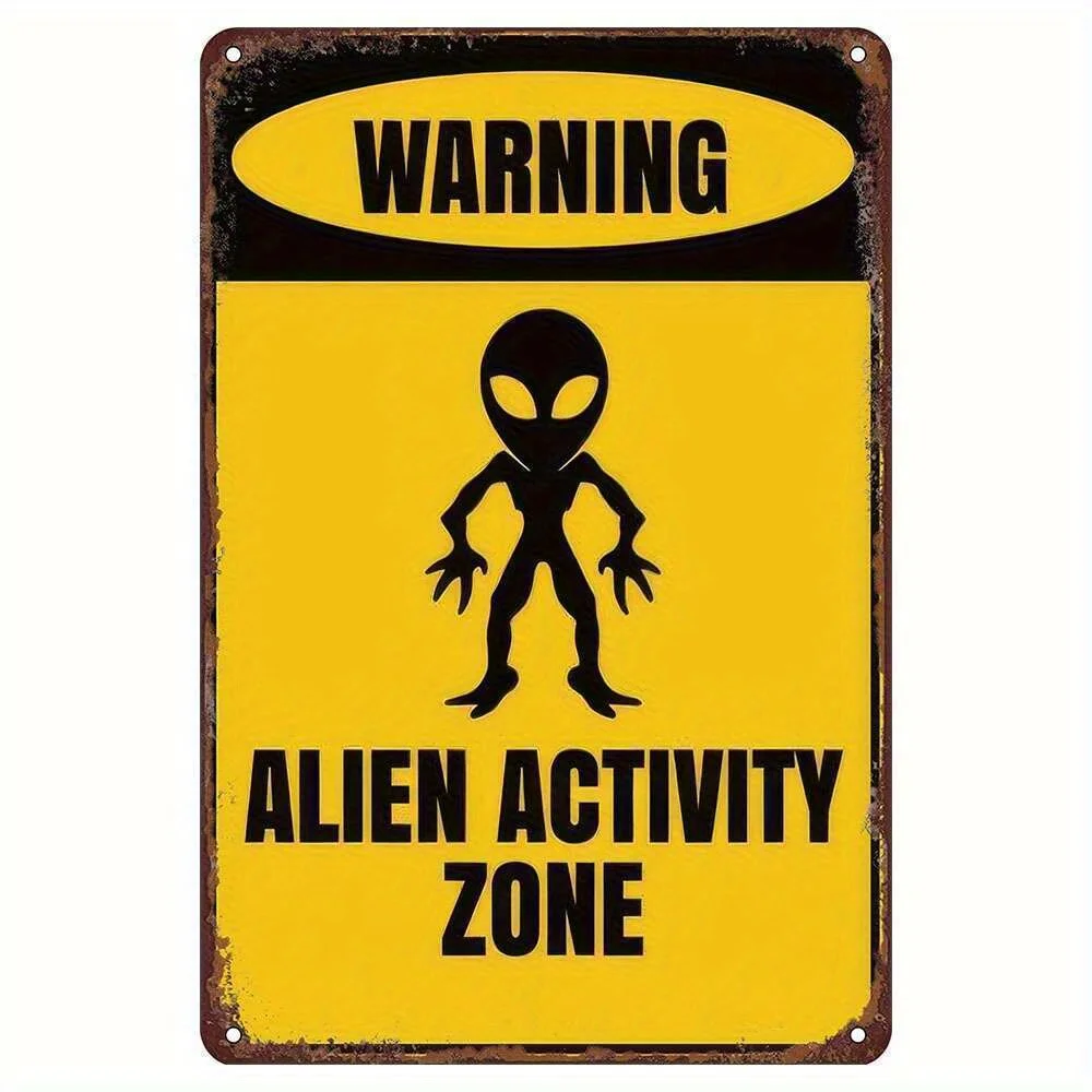 2026 Alien Activity Zone Vintage Metal Tin Sign - Retro Sci-Fi Decor, Gift for Enthusiasts &