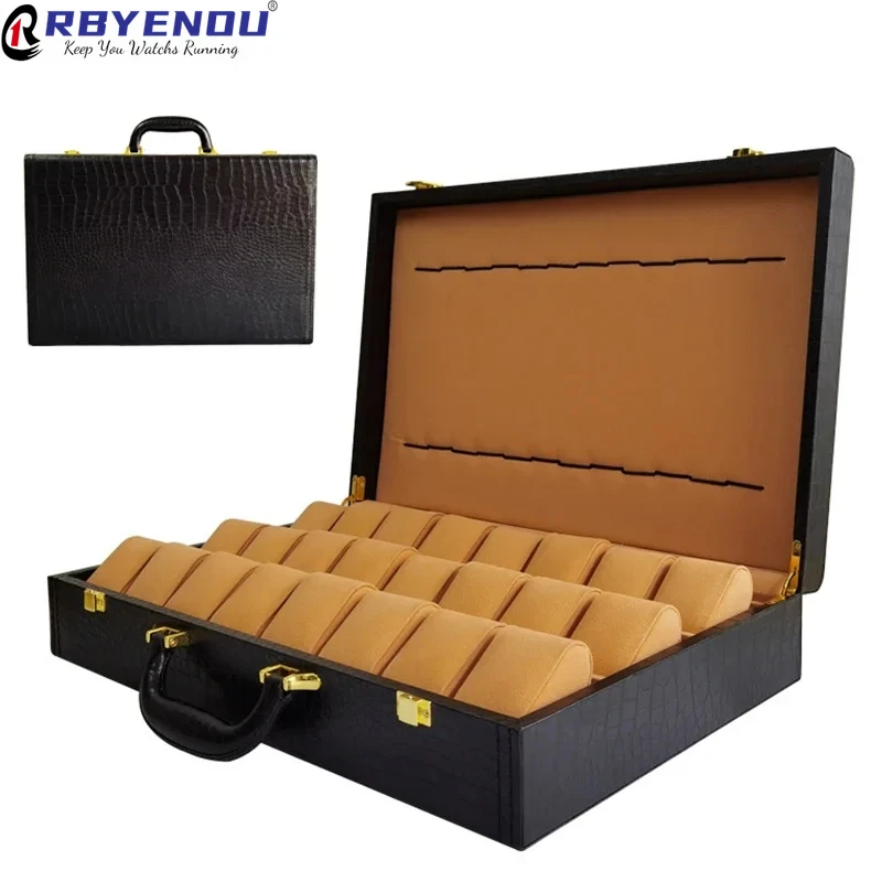 24+24 Slots Watch Storage Case Box Live Webcast Display Black Crocodile Texture Pu Leather Suitcase Multi Slots Watch Organizer