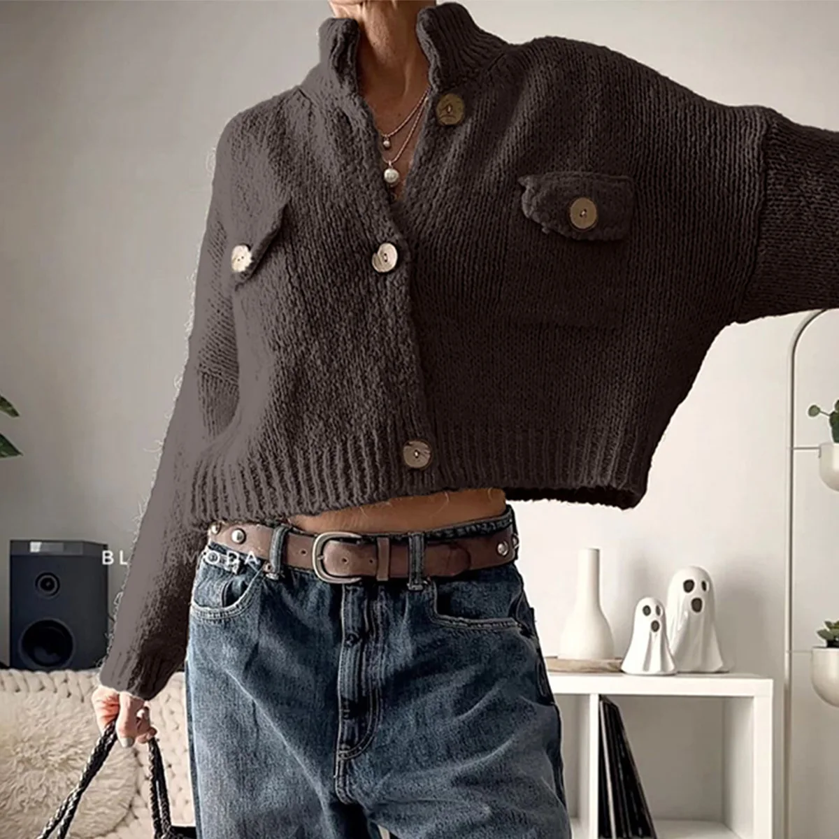 

Casual Knitted Long-Sleeve Outerwear Sweater for Women 2025 Autumn and Winter