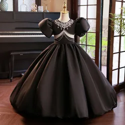 Customized Black Ball Gown Baby Flower Girl Dresses Sequins Children Wedding Birthday Party Gowns