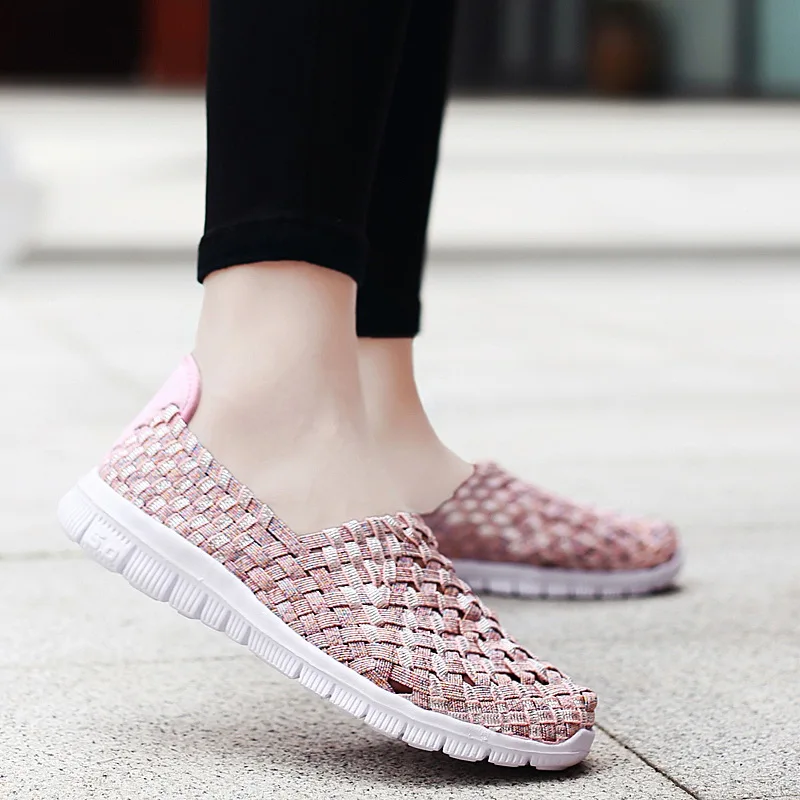 Women\'s Casual Shoes 2023 New Fashion Elastic Band Weave Flat Shoes Breathable Sneakers Lightweight Walking Shoes Zapatos Mujer