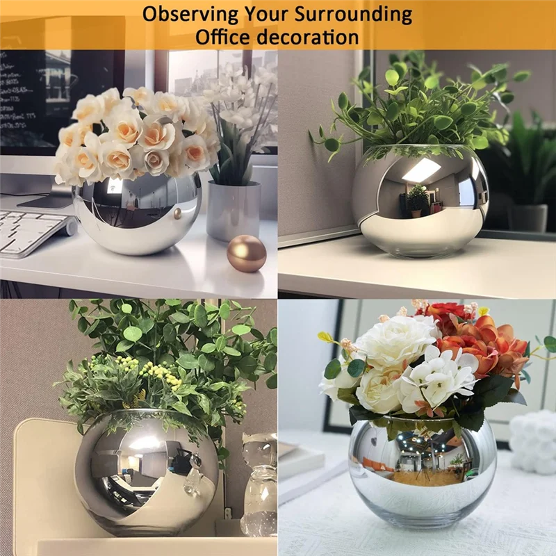 

J1UL1N Glass Candy Dish Desk Mirror Aesthetic Table Vases Flower Pot Desk Rearview Mirror Monitor