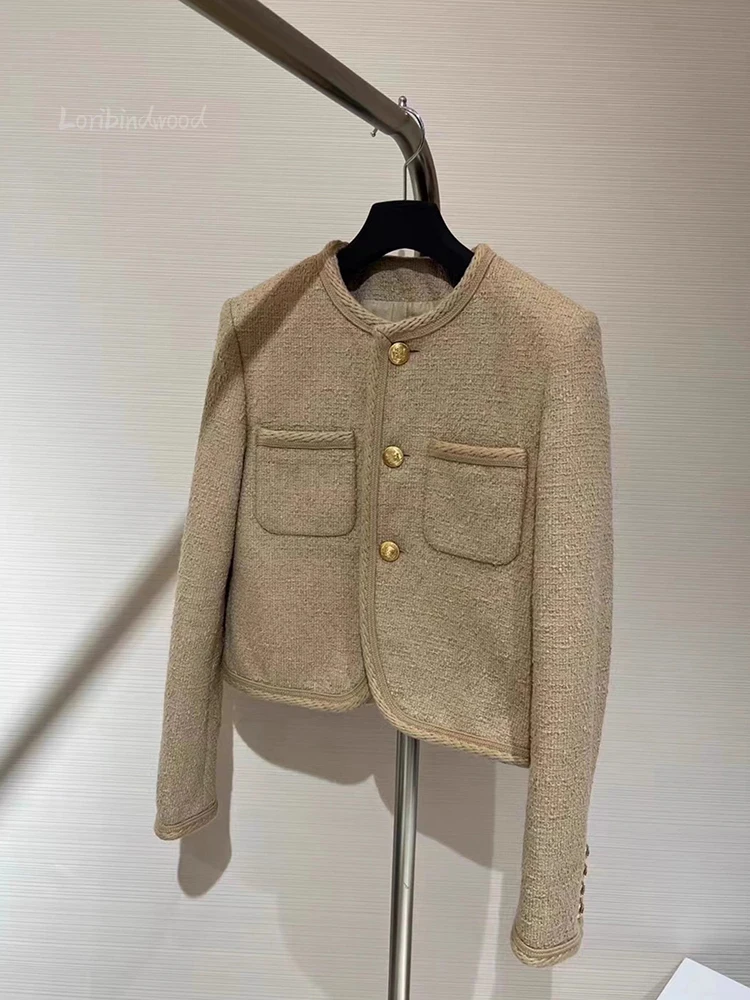 2023 New Camel Color Small Fragrance Coat Women French High-grade Tweed Short Jacket Fashion Casual Slim Jacket Women