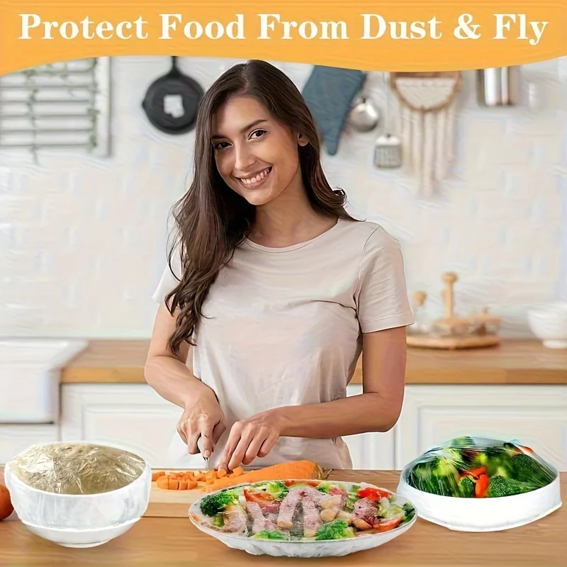 Food Grade Disposable Stretchable Plastic Wrap Leak Proof Dust Proof For Kitchen Party Travel Bowls Plates Fruits Vegetables