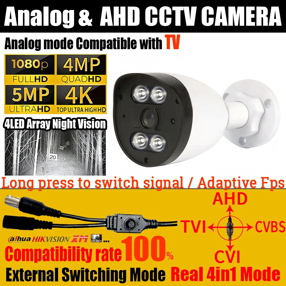 

HK/DH/XM Compatible 5000TVL 8MP/4MP/5MP/2MP Ultra AHD Camera TVI/CVI/CVBS 4in1 OSD HD Night Vision Security Monitor IP66 Outdoor