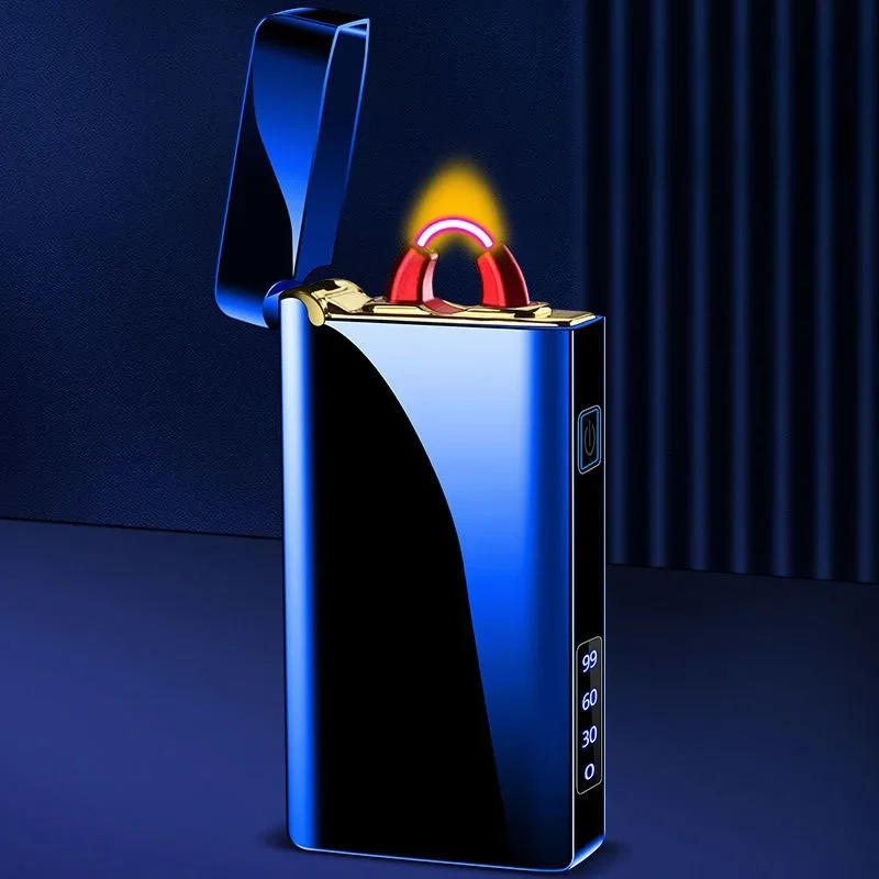 Metal Arc Flame Lighter USB Rechargeable Plasma Flameless Lighter Power Display LED Flashing Light Cigar Lighter Gadgets For Men