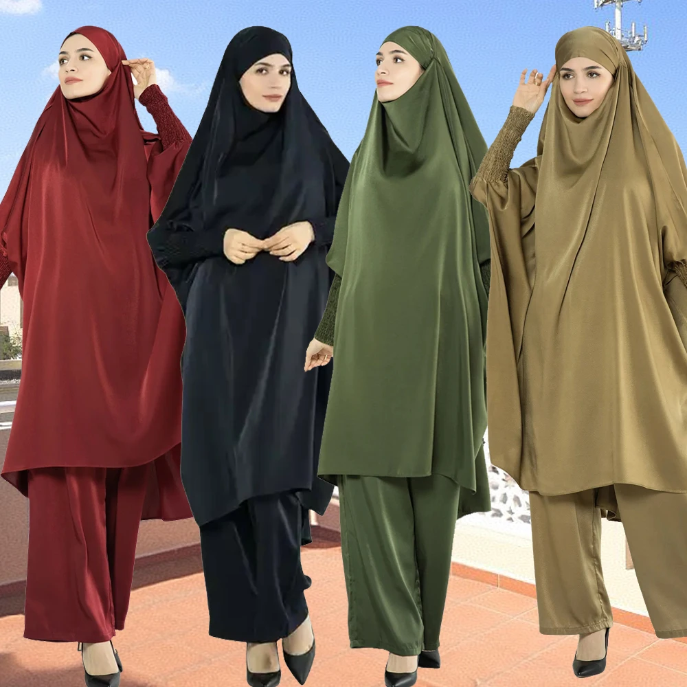 

Комплект из 2 предметов: топ с капюшоном и брюки для мусульманок, одежда для молитвы на Ид и Рамадан, исламский химар, абайя, платье, костюм, арабская роба, джеллаба, джаллия