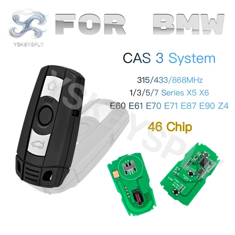 For BMW 1/3/5/7 Series X5 X6 E60 E61 E70 E71 E87 E90 Z4 CAS 3 Remote Control Key 46 Chip 315LP 315MHz 433MHz 868MHz