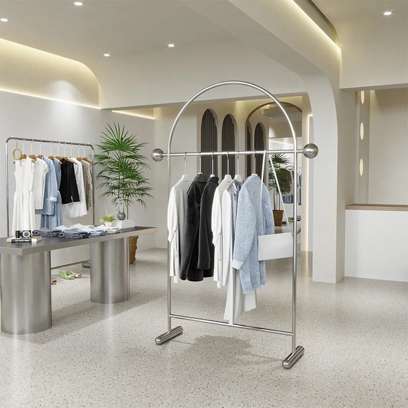 New clothing store display rack Stainless steel floor type hanging men's and women's clothing store Nakajima shelf Internet