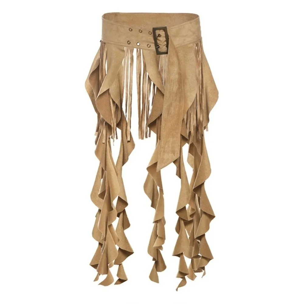 Irregular Ruffle Tassel Belt Skirt Adjustable Long Tassel Hip Curtain Waistband Casual Eye-catching Mini Skirt Vacation Skirt