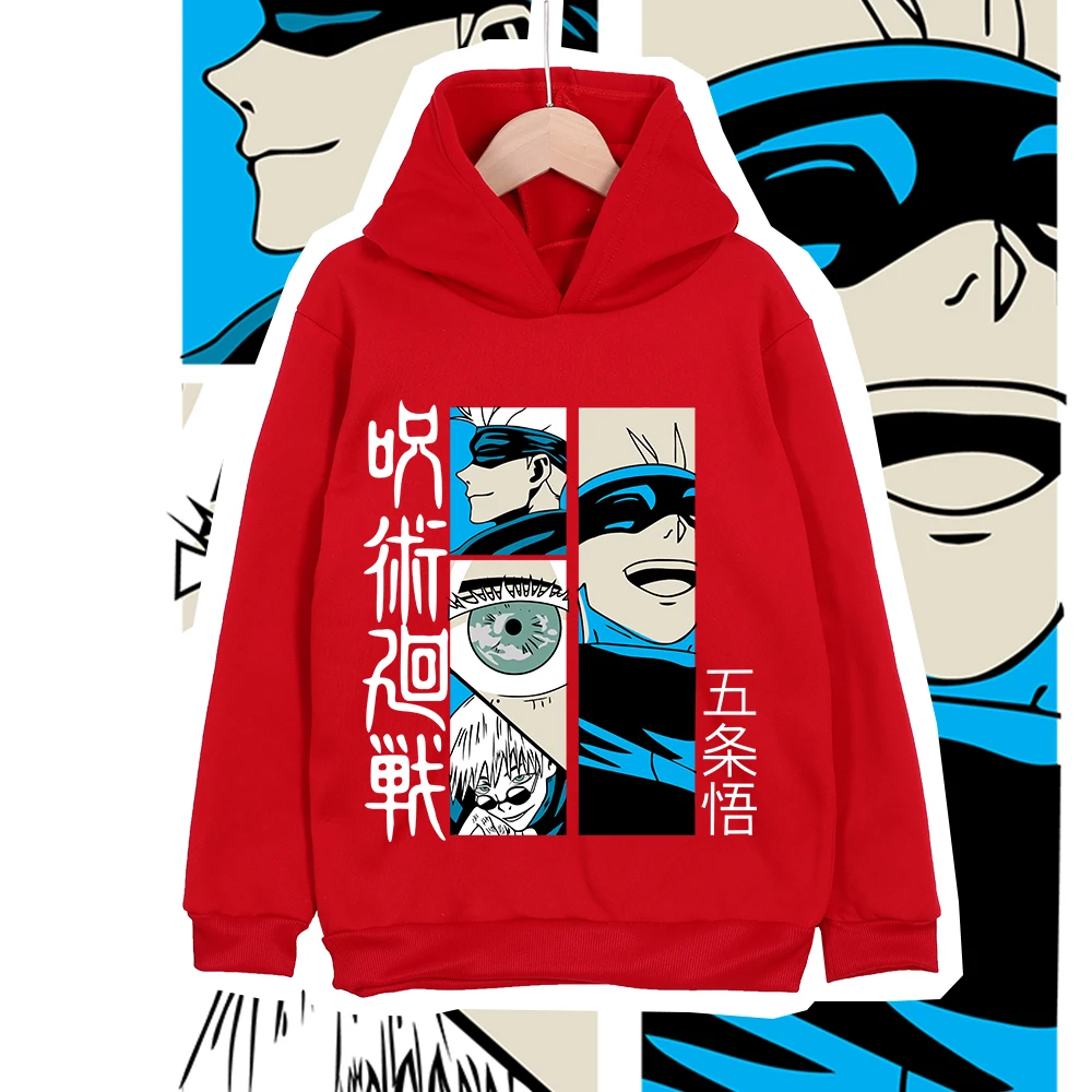 Anime Jujutsu Kaisen Gojo Satoru Print Hoodie Kinder Pullover Kapuzenpullover Herbst Streetwear Kinder Oberteile – Detail 4