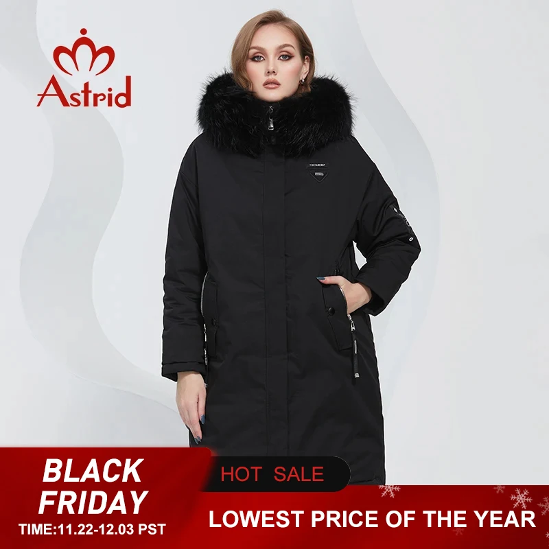 Astrid 2022 Women's Winter Jacket Oversize Thick Down Coats Hooded Natural Fur Women Parkas Fashion Outerwear Quilted AT-10073