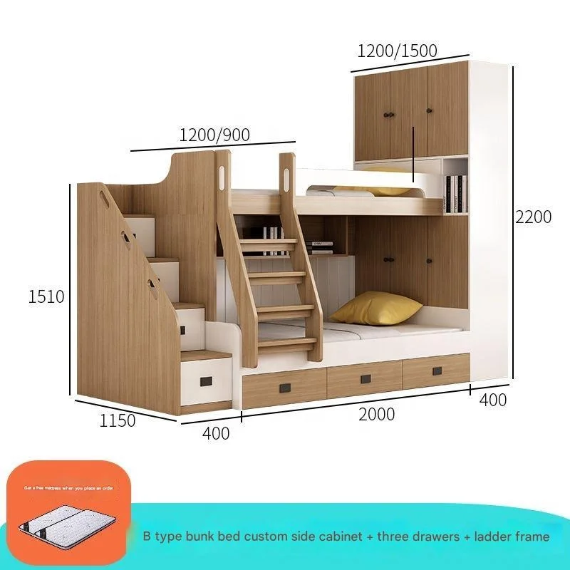Manufacturer Cheap Price Inventory Stock White Wooden Wardrobe Storage Child Children Bed Kids Bunk Bed With Stair