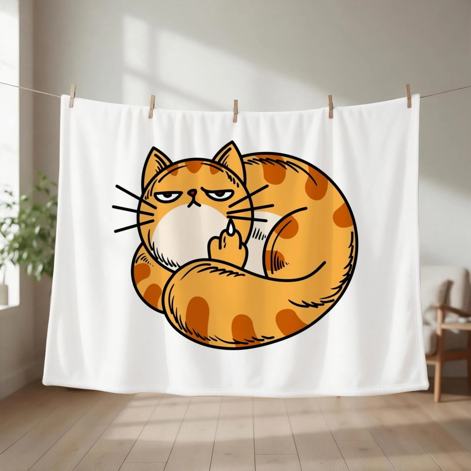 Orange Cat Middle Finger Throw Blanket warm for winter blankets and throws Hairys Furrys Blankets