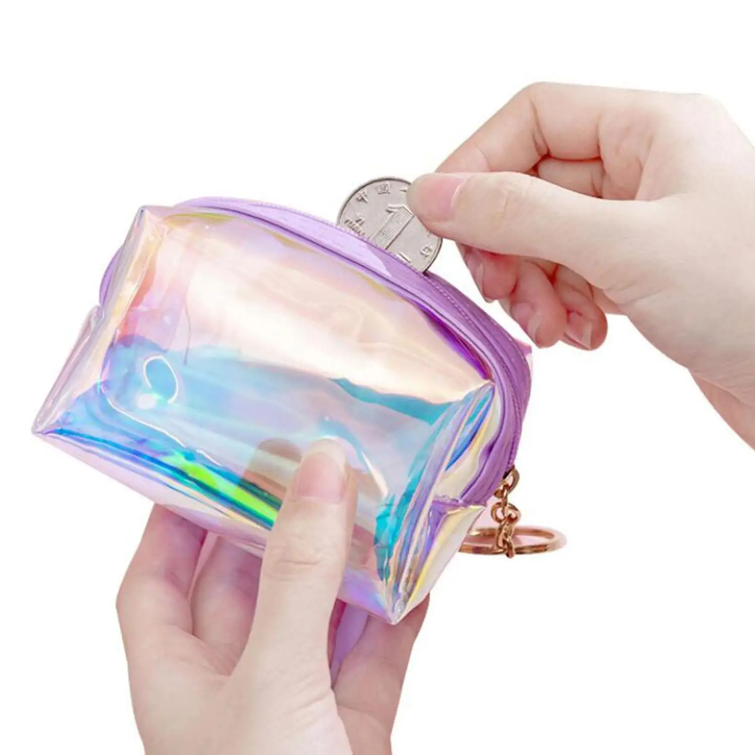 PVC Laser Cosmetic Bag Transparent Coin Purse Women Makeup Case Keychain Small Lipstick Bag Mini Wallet Portable Purse