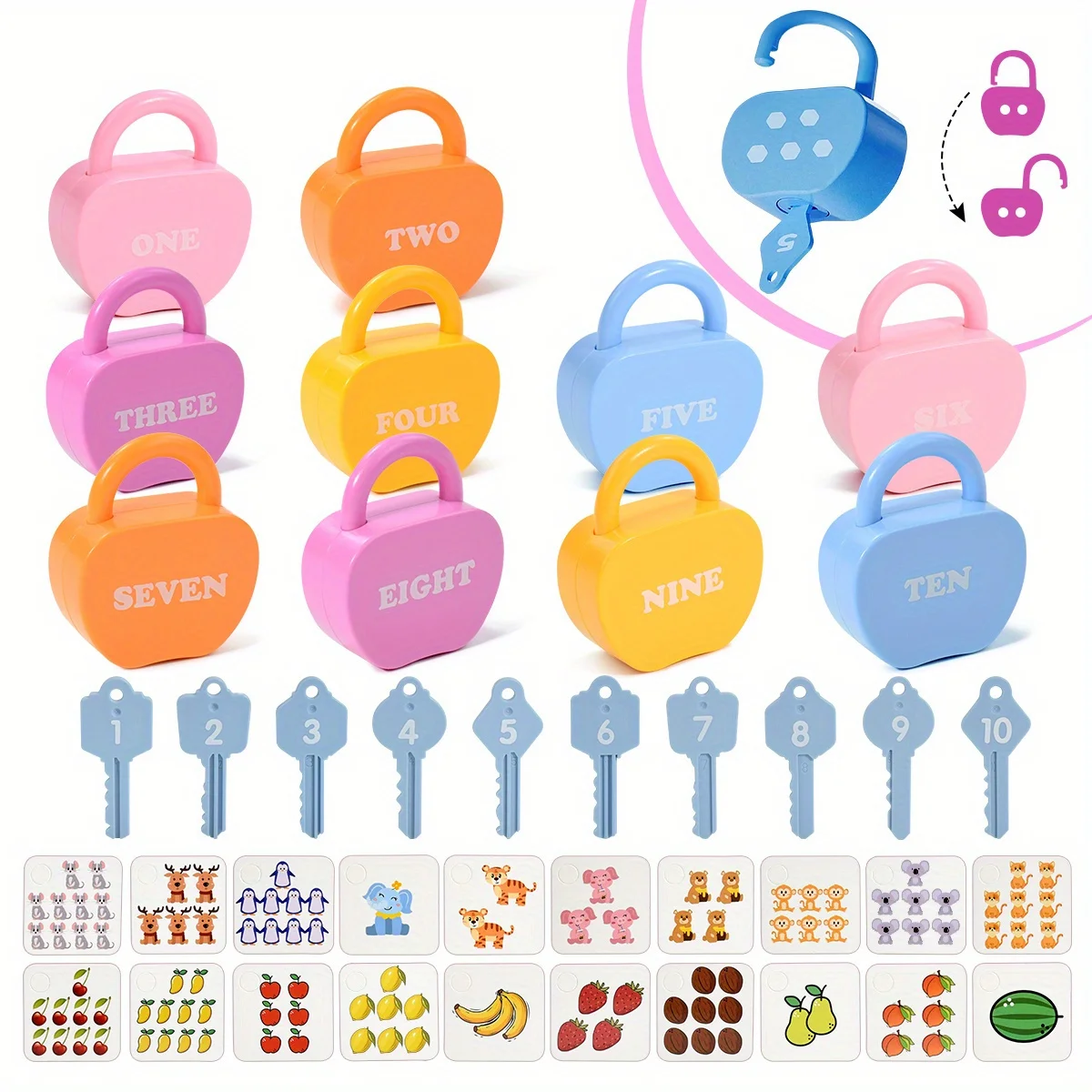 10 Set Apple Locks Schlüssel Karten Passende Spielzeuge Kinder Bildungs Lernen Passenden Zählen Homeschool Mathematik Spielzeug Geschenk für 3 + Kind