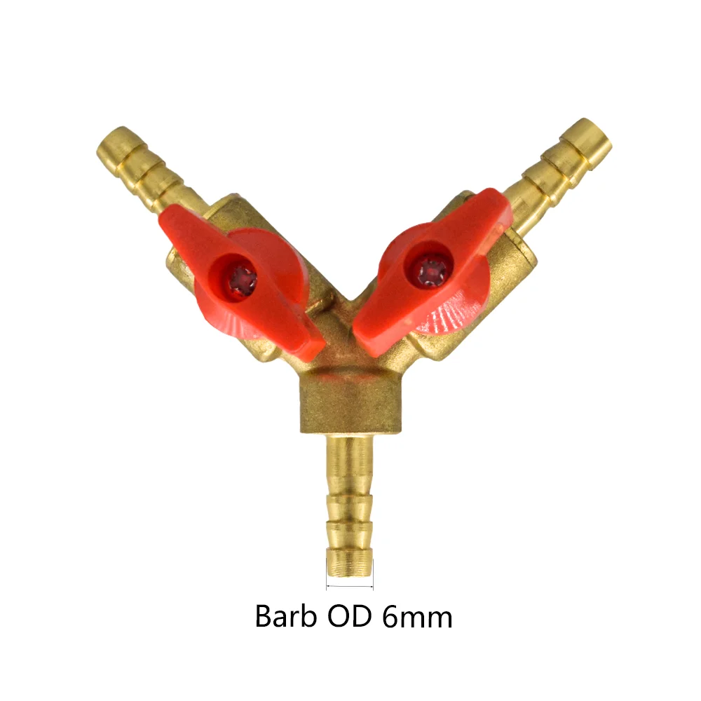 YQBS  6 8 10mm Hose Barb Y 3 Way Brass Shut Off Ball Valve Pipe Fitting Connector Adapter  Fuel Gas Water Oil Air