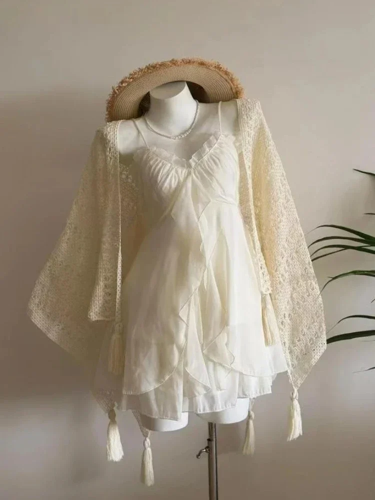 Summer Sweet Vintage Sling 2-piece Set Women Design Chic Loose Chiffon Fairy Suit Female Japanese Elegant Thin New Clothing 2025