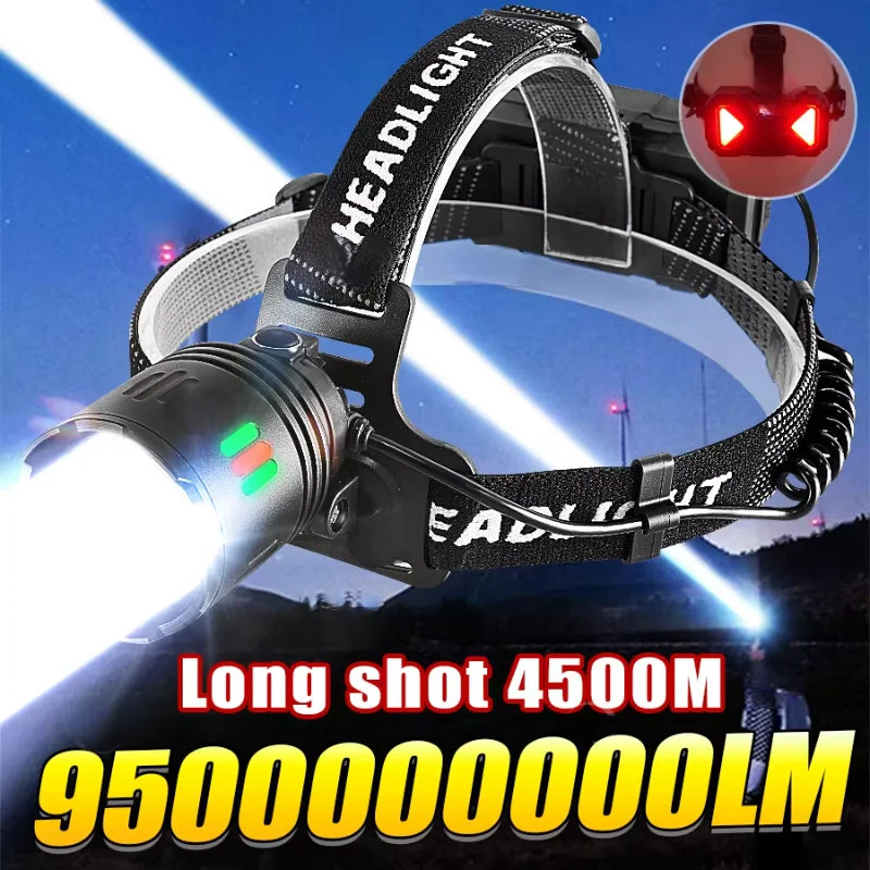 

Ultra Powerful 800W LED Headlamp 9500000LM Super Bright Long Range 4500M Headlight Rechargeable Head Flashlight Fishing Lantern