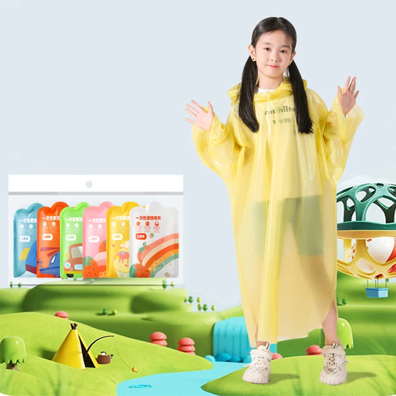 6Pcs/set Thickened Disposable Kids Rainwear Portable Card Packaging One-Piece Children Raincoat Hiking Travel Waterproof Poncho