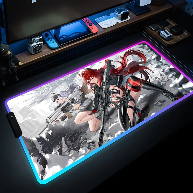 

RGB коврик для мыши геймерский ноутбук игровой коврик для клавиатуры Goddess Of Victory NIKKE красный капюшон коврик для мыши светодиодный светящийся коврик для мыши игровой настольный коврик