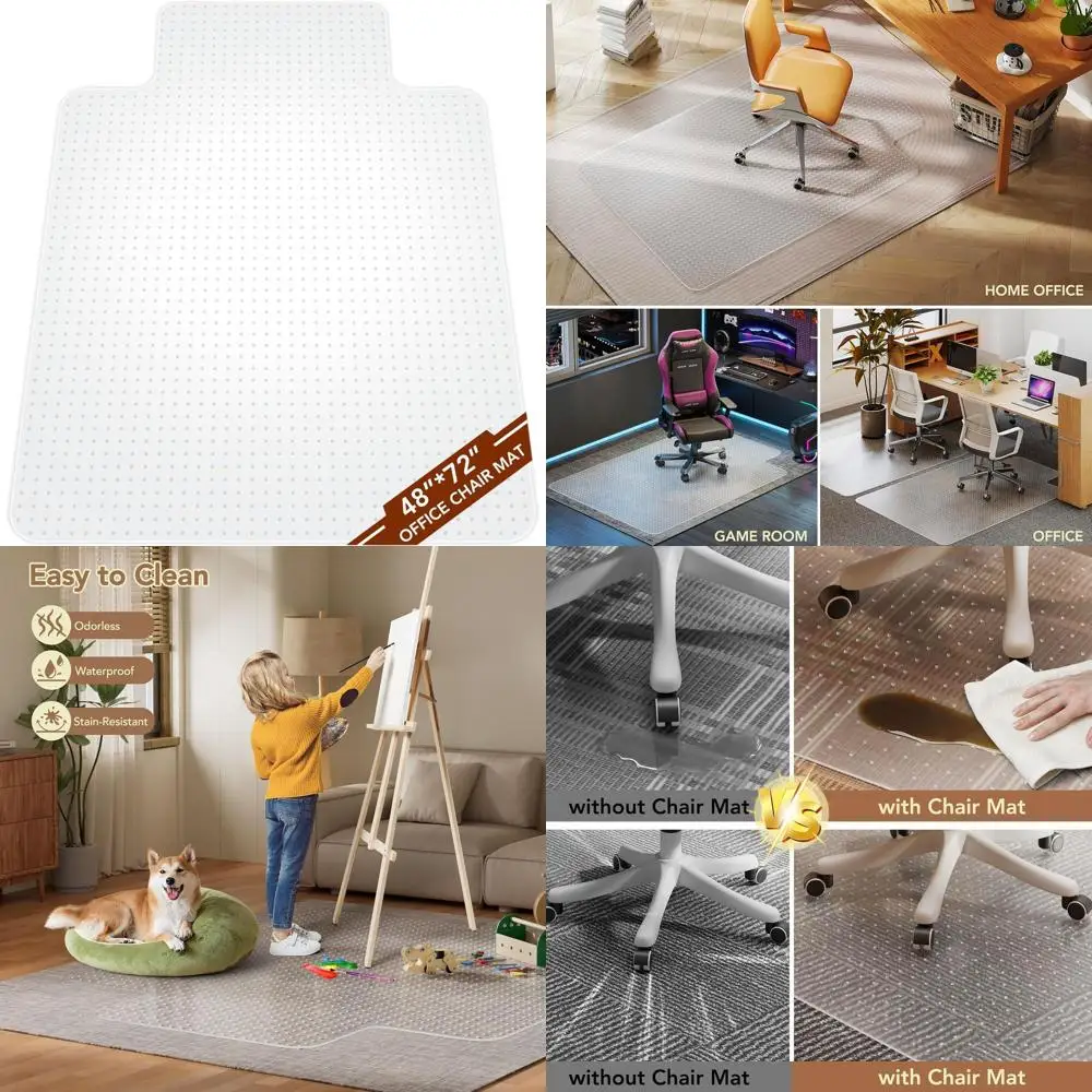

Прозрачный сверхмощный пластиковый коврик для стула 48x72 для ковров с низким ворсом — защита пола стола для плавного катания