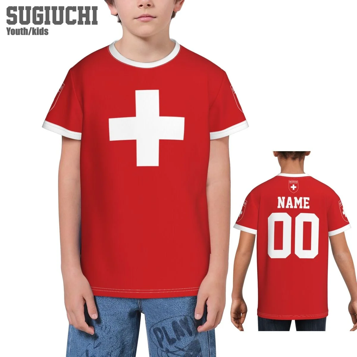 Custom Name Number Swiss Switzerland Flag Emblem 3D T-shirts For Kids Youth Boy/Girl Tees jersey Soccer Football Fans T shirt