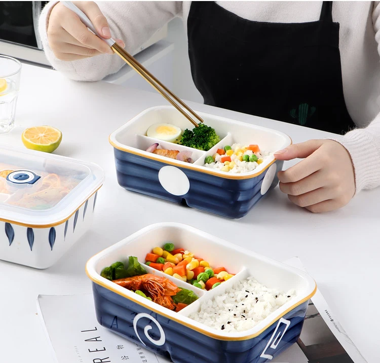 Japanese-style Ceramic Separated Lunch Box Rectangular with Lunch