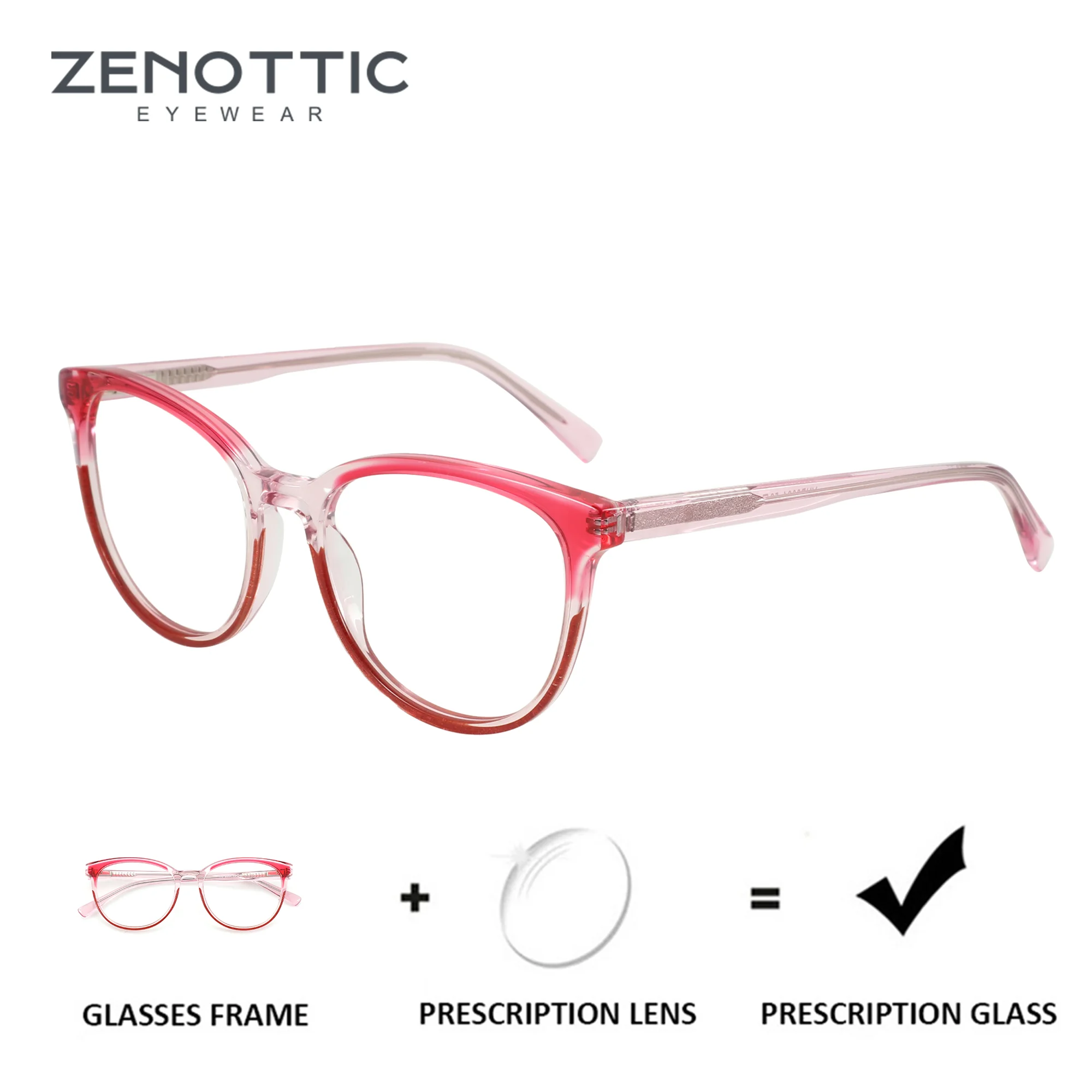 ZENOTTIC Modish Round Prescription Glasses Women Spring Leg Frame Progressive Lenses For Myopia Photochromic Optical