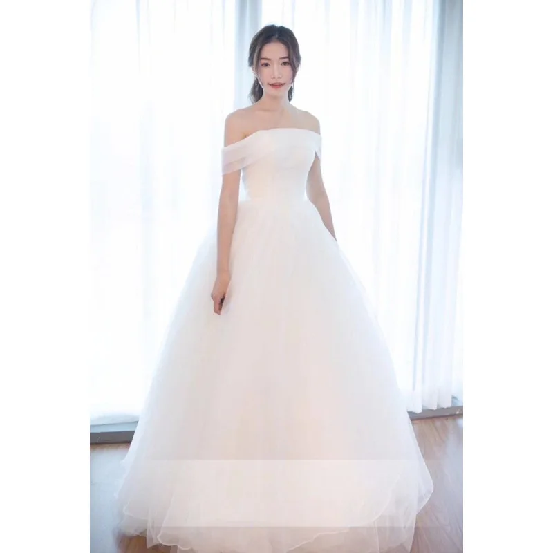 แฟชั่นคลาสสิกปิดไหล่ชุดแต่งงานใหม่หวานง่าย Abiti Da เจ้าสาว Elegant ความยาวชั้น Vestido De Novia PLUS ขนาด