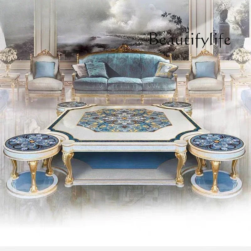 

European Luxury Solid Wood Carving Flower Art Parquet Coffee Table Palace French Shell Tea Table Living Room Tea Table X