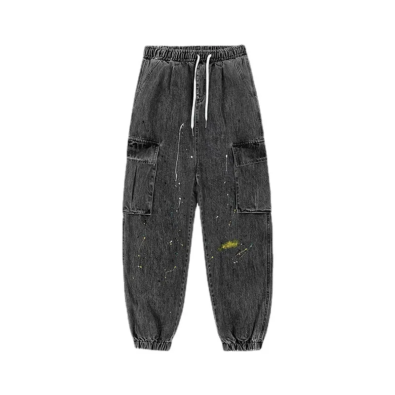 Denim Cargo Hosen männer Lose Farbe Dot Jeans mit Taschen Stretch Taille Denim Jeans für Männer Baggy Jeans Goth kleidung Streetwear