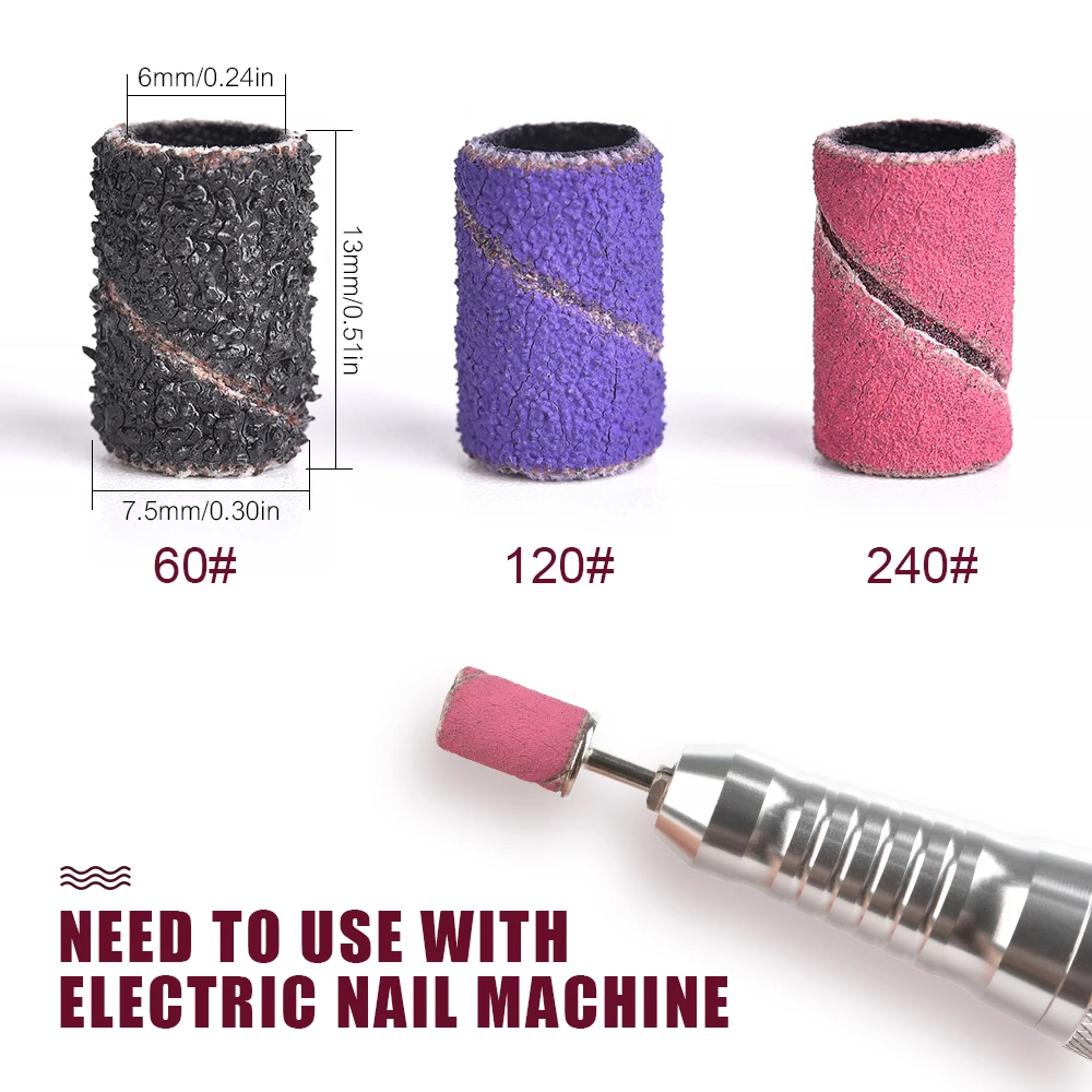 Nail Art Sanding Bands Drill Bits 80# 120# 240# for Electric Nail Drill File Nail Polishing Head Remover UV Gel Pedicure Tools