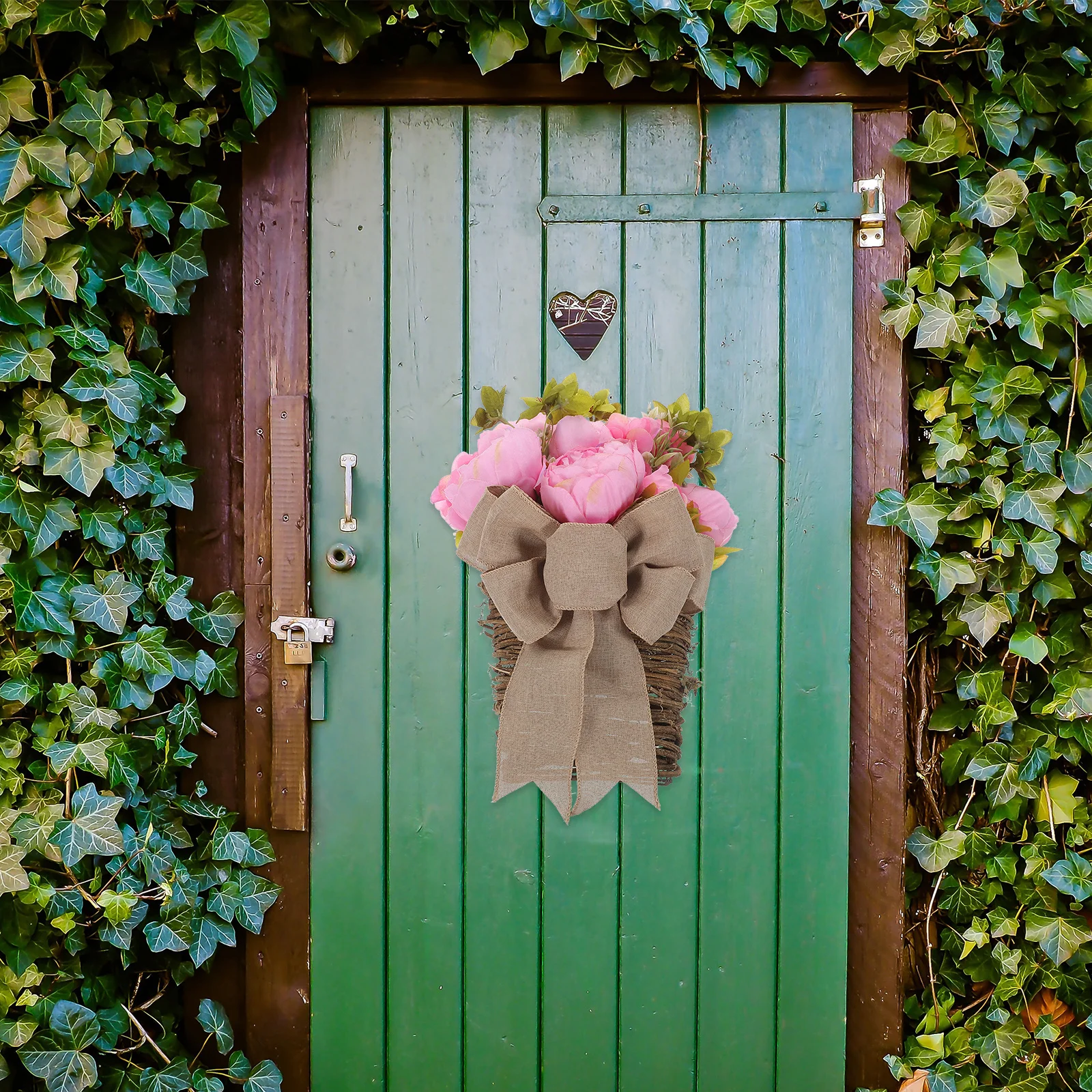 

Artificial Flower Basket Realistic Peony Simulation in Rattan Basket Front Door Hanging Flowers Home Decor Gift